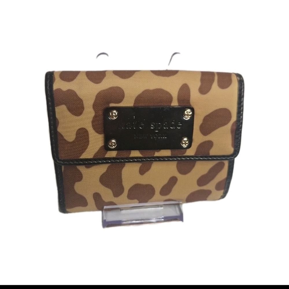 kate spade Leopard Print Bifold Wallet with Black Trim